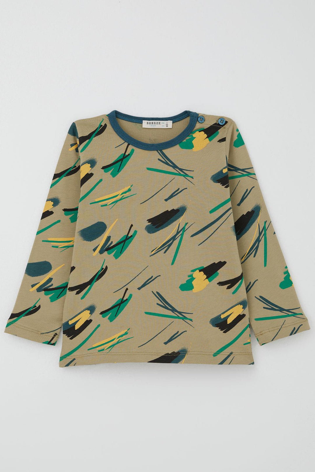 BRE Breeze Erkek Bebek Pijama Takımı Renkli Fırça Vuruşu 9 Ay-3 Yaş, Haki Yeşil - Oakville