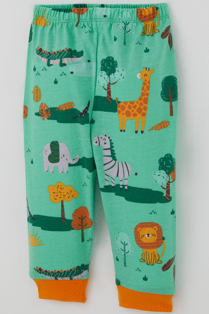 BRE Breeze Erkek Bebek Pijama Takımı Safari Temalı Sevimli Hayvancıklar Desenli Önden Çıtçıtlı 4 Ay Yaş, Yeşil - Wagga Wagga
