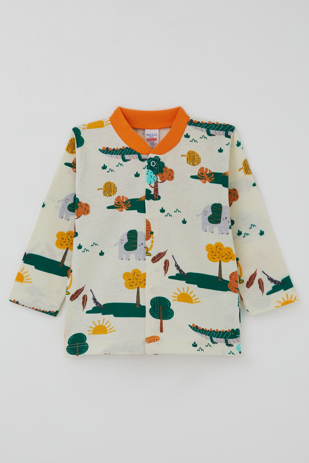 BRE Breeze Erkek Bebek Pijama Takımı Safari Temalı Sevimli Hayvancıklar Desenli Önden Çıtçıtlı 4 Ay Yaş, Sarı - Mineral de la Reforma