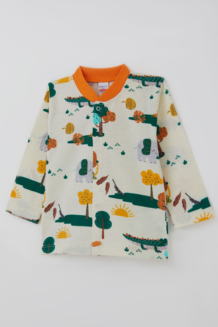 BRE Breeze Erkek Bebek Pijama Takımı Safari Temalı Sevimli Hayvancıklar Desenli Önden Çıtçıtlı 4 Ay Yaş, Sarı - Mineral de la Reforma