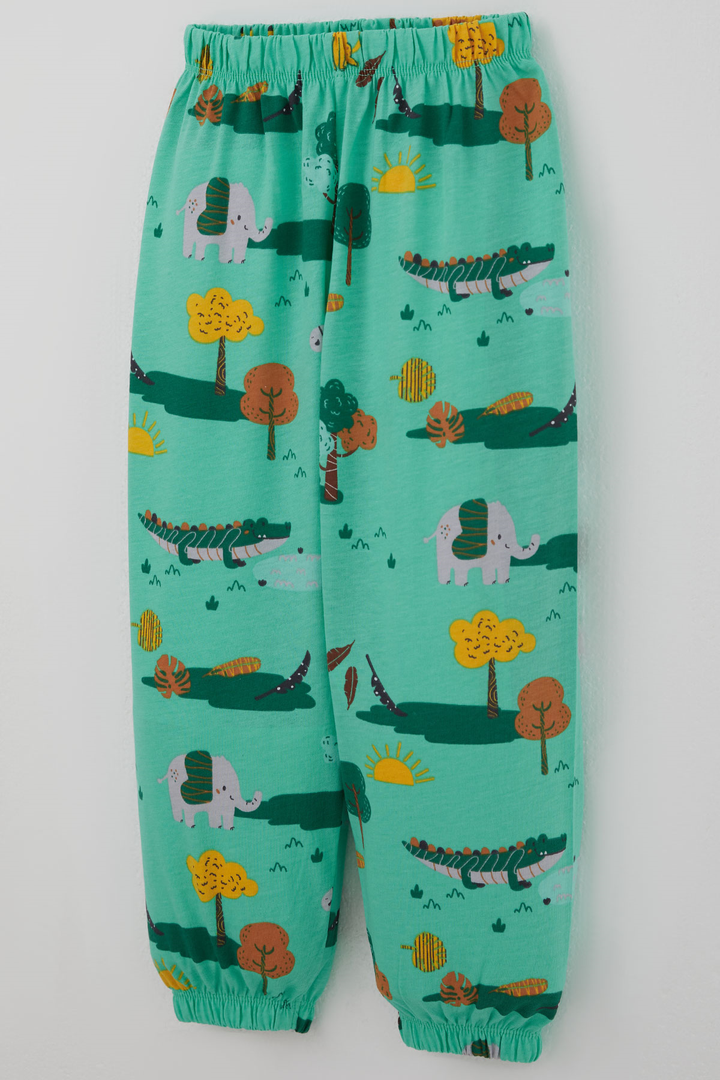 BRE Breeze Erkek Bebek Pijama Takımı Safari Temalı Sevimli Hayvancıklar Desenli 9 Ay - 3 Yaş , Yeşil - Ogden
