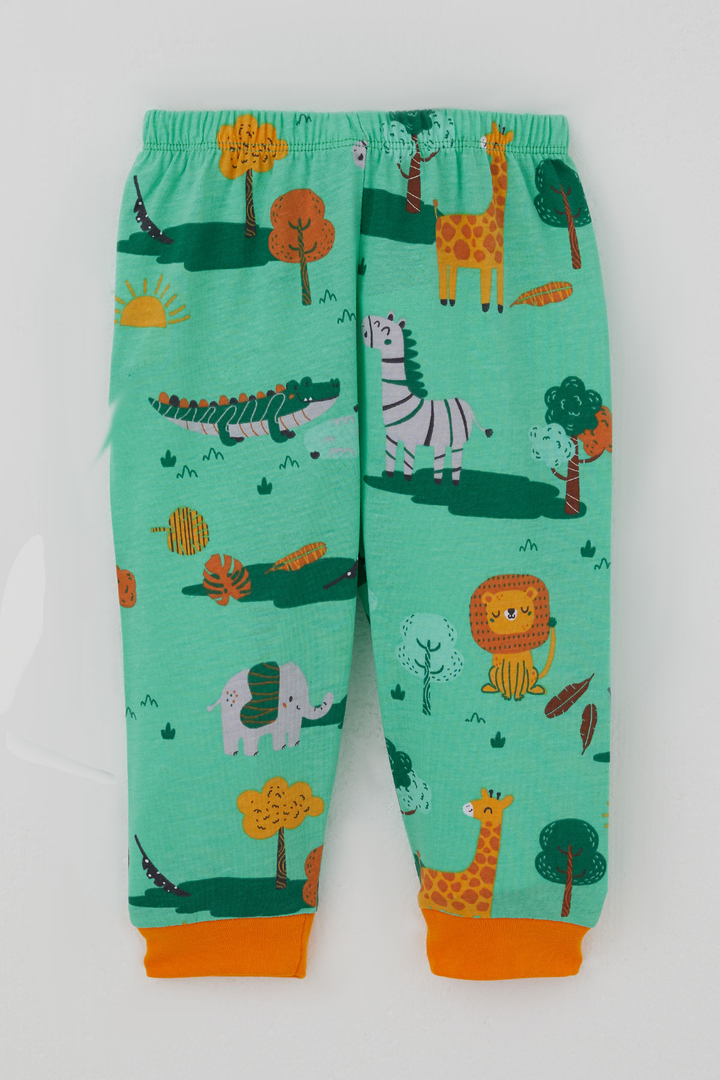 BRE Breeze Erkek Bebek Pijama Takımı Safari Temalı Sevimli Hayvancıklar Desenli Önden Çıtçıtlı 4 Ay Yaş, Yeşil - Wagga Wagga