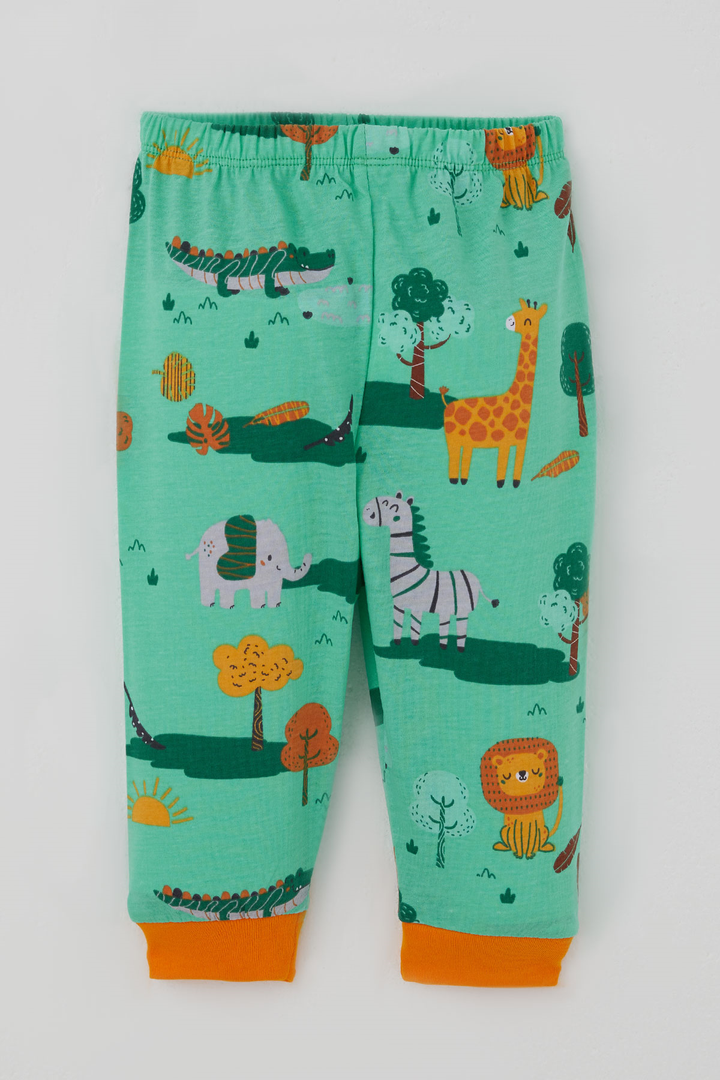 BRE Breeze Erkek Bebek Pijama Takımı Safari Temalı Sevimli Hayvancıklar Desenli Önden Çıtçıtlı 4 Ay Yaş, Yeşil - Wagga Wagga