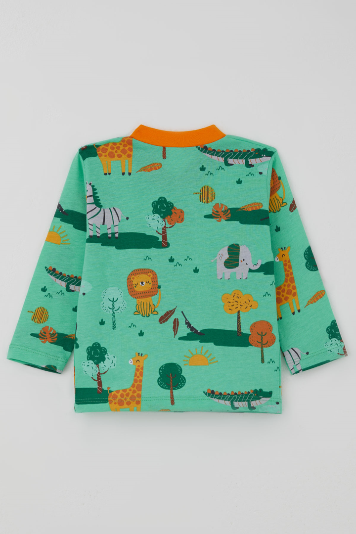 BRE Breeze Erkek Bebek Pijama Takımı Safari Temalı Sevimli Hayvancıklar Desenli Önden Çıtçıtlı 4 Ay Yaş, Yeşil - Wagga Wagga