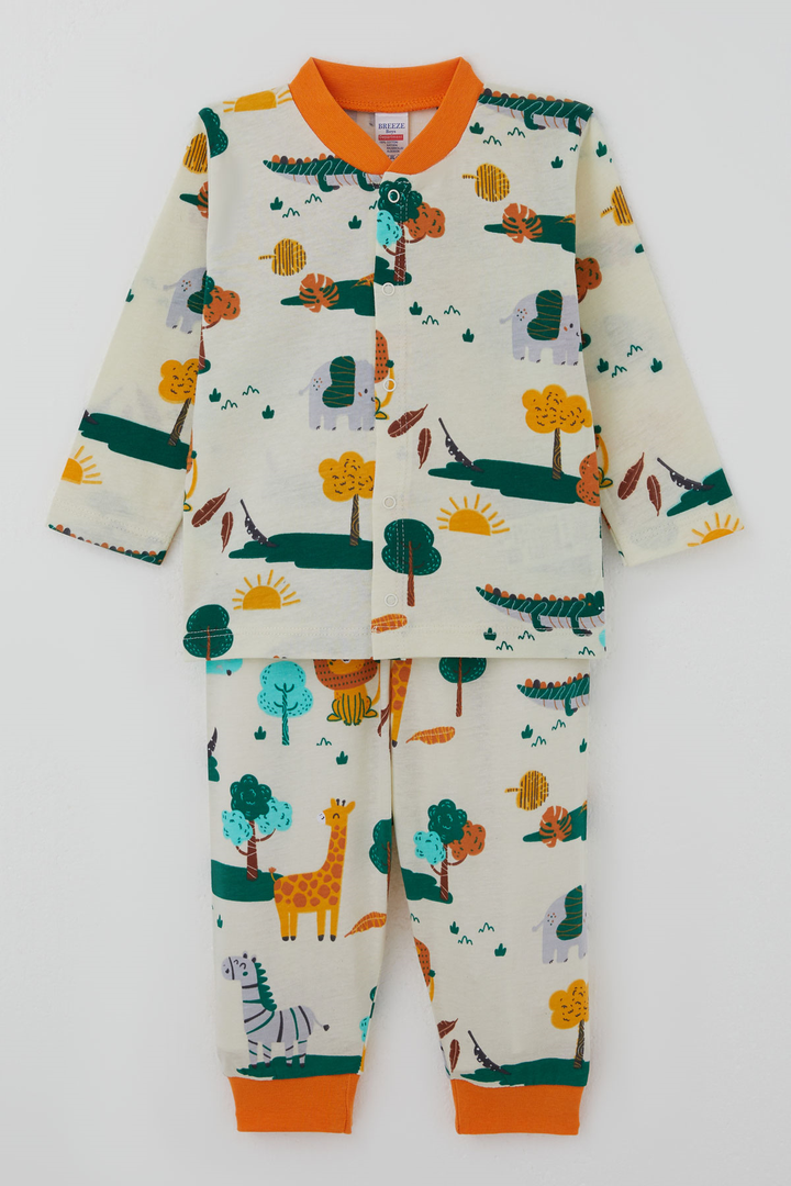 BRE Breeze Erkek Bebek Pijama Takımı Safari Temalı Sevimli Hayvancıklar Desenli Önden Çıtçıtlı 4 Ay Yaş, Sarı - Mineral de la Reforma