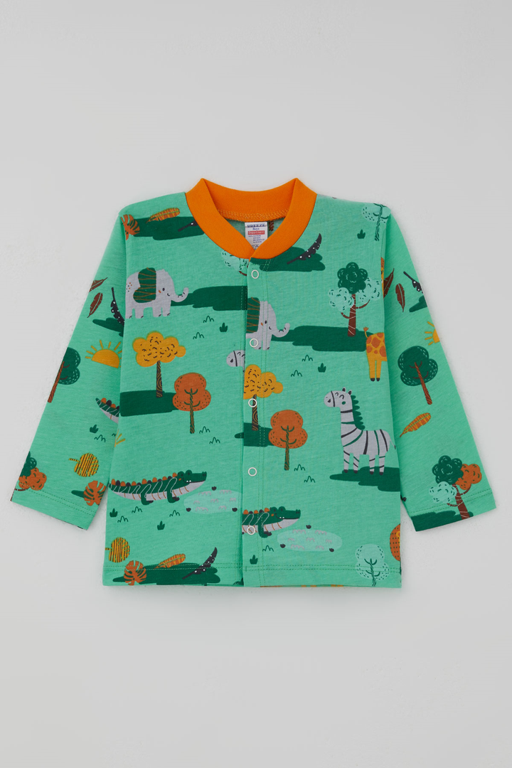 BRE Breeze Erkek Bebek Pijama Takımı Safari Temalı Sevimli Hayvancıklar Desenli Önden Çıtçıtlı 4 Ay Yaş, Yeşil - Wagga Wagga