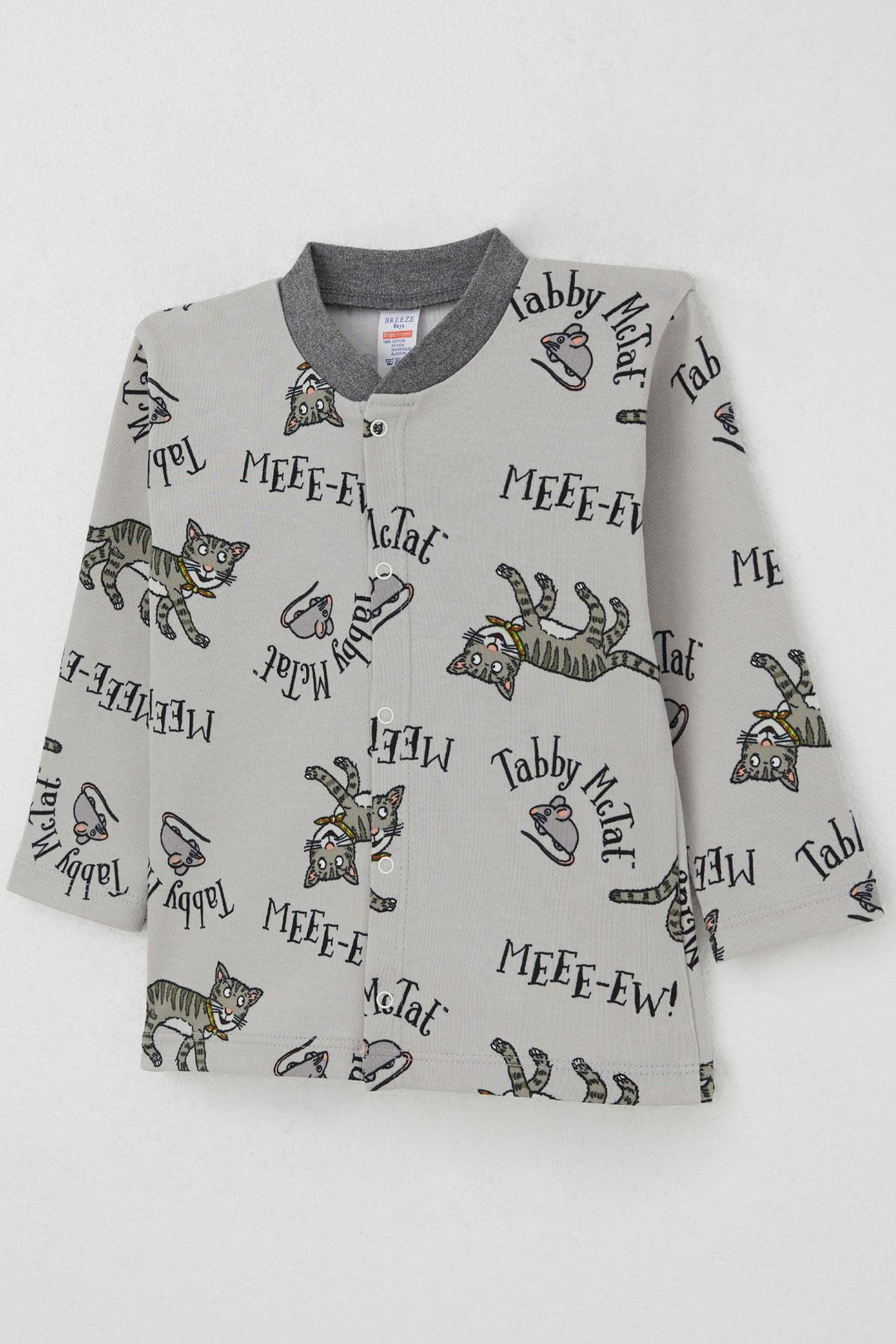 BRE Breeze Erkek Bebek Pijama Takımı Sevimli Kedi Ve Farecik Desenli 0 Yaş, Gri - San Dimas