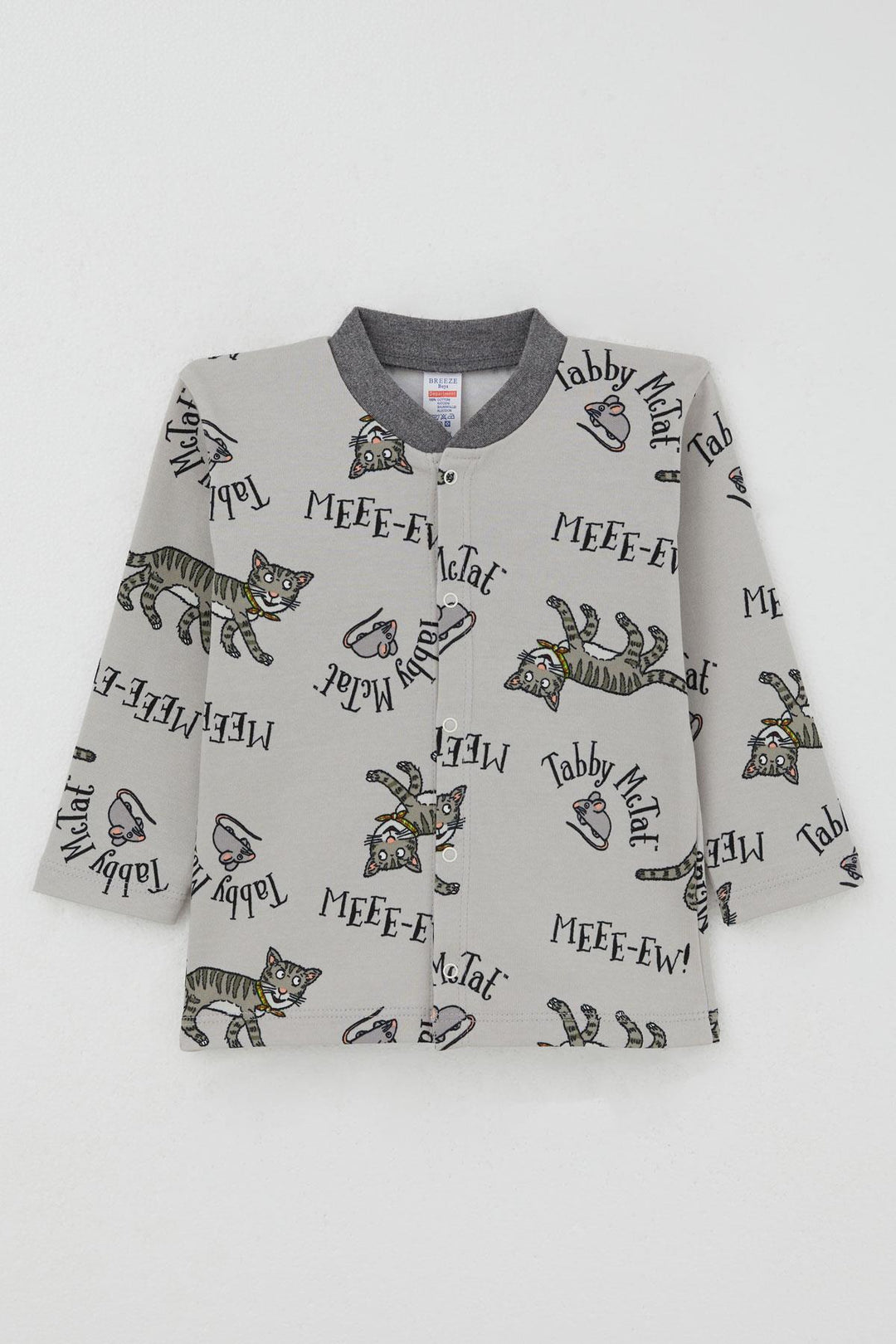 BRE Breeze Erkek Bebek Pijama Takımı Sevimli Kedi Ve Farecik Desenli 0 Yaş, Gri - San Dimas