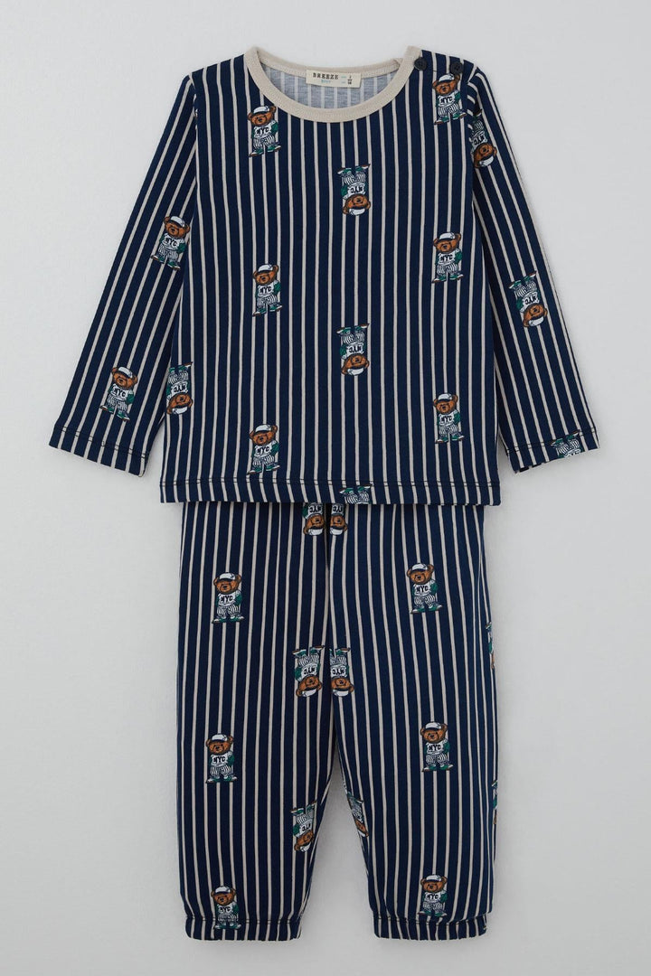 BRE Breeze Erkek Bebek Pijama Takımı Sevimli Ayıcık Figürlü 9 Ay-3 Yaş, Lacivert - Cuenca