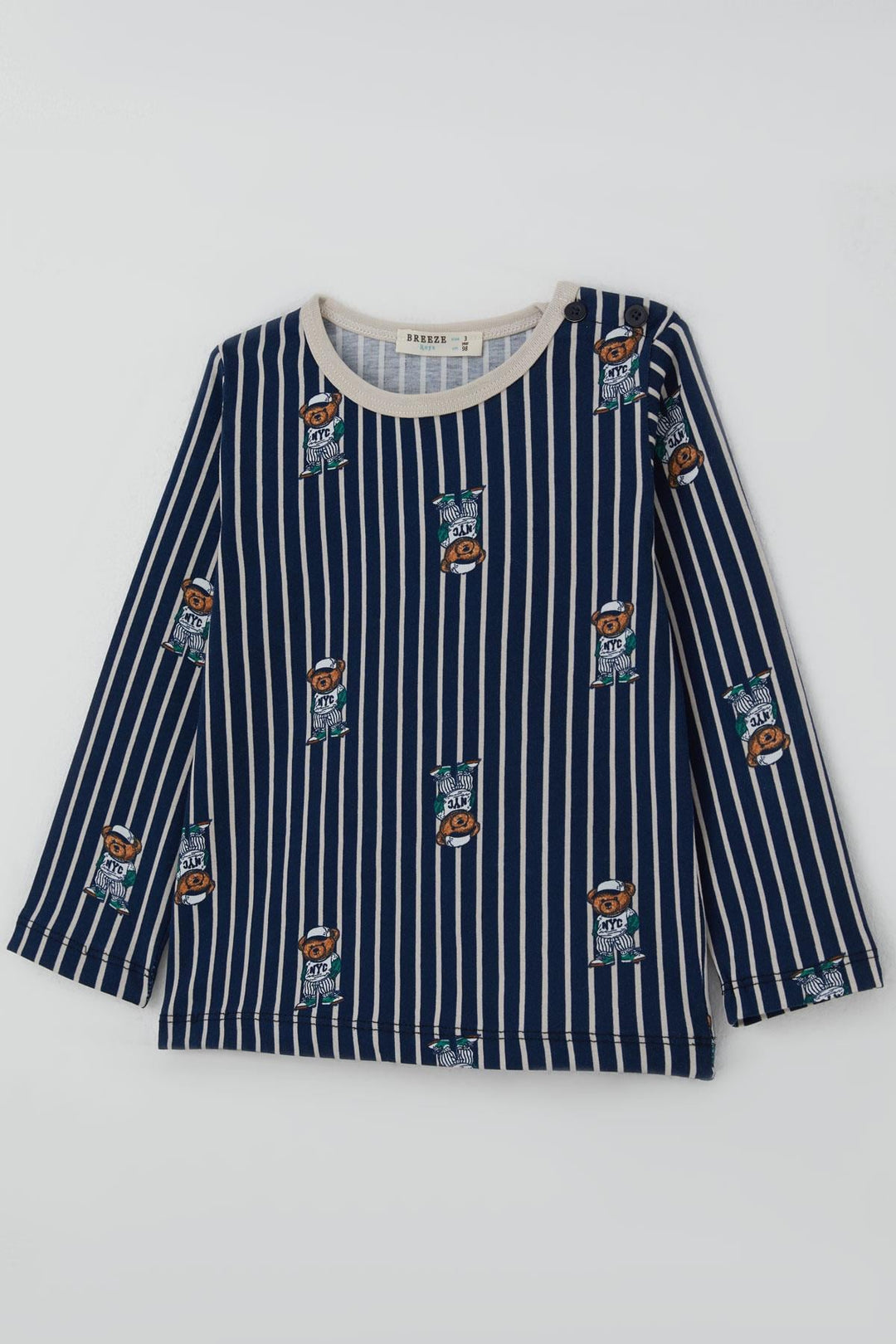 BRE Breeze Erkek Bebek Pijama Takımı Sevimli Ayıcık Figürlü 9 Ay-3 Yaş, Lacivert - Cuenca