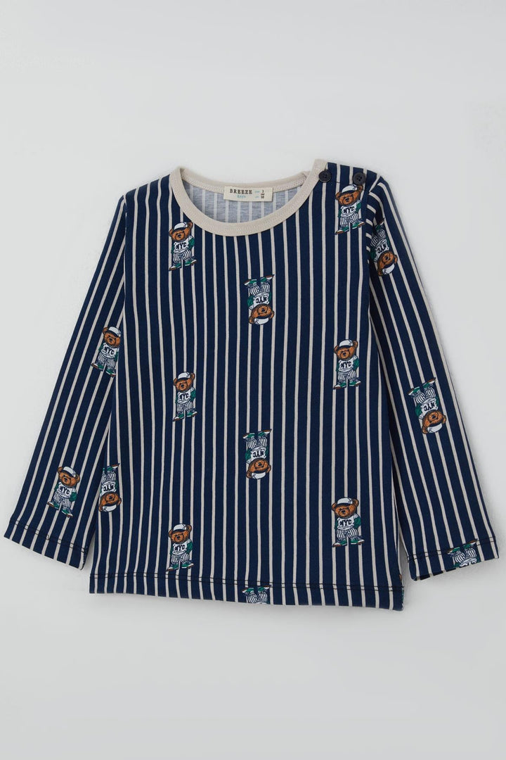 BRE Breeze Erkek Bebek Pijama Takımı Sevimli Ayıcık Figürlü 9 Ay-3 Yaş, Lacivert - Cuenca
