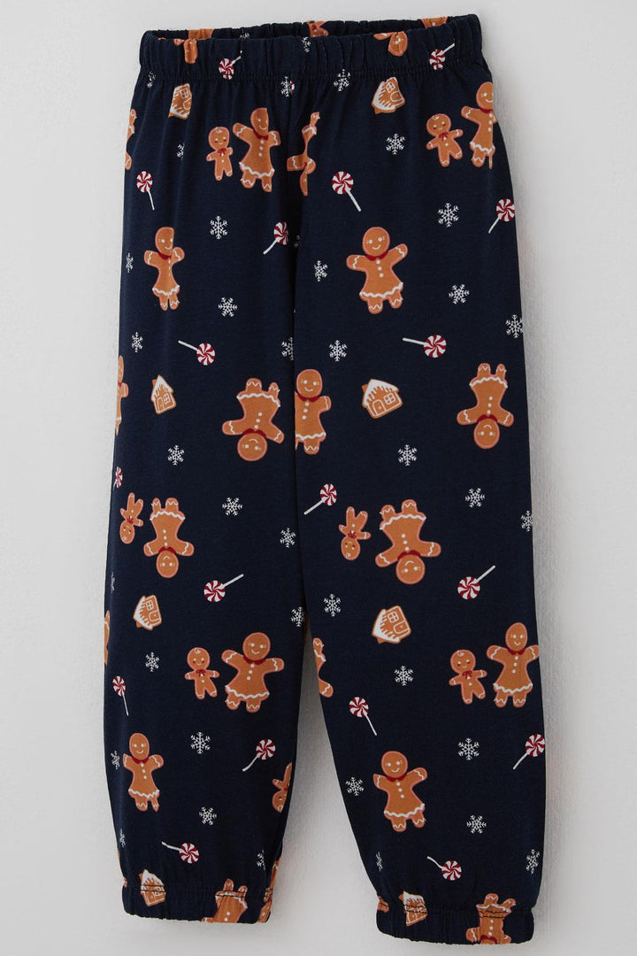 BRE Breeze Baby Boy Pajama Set New Year's Themed Gingerbread Man Patterned 9 Months-3 Years, Navy Blue - Bartlett