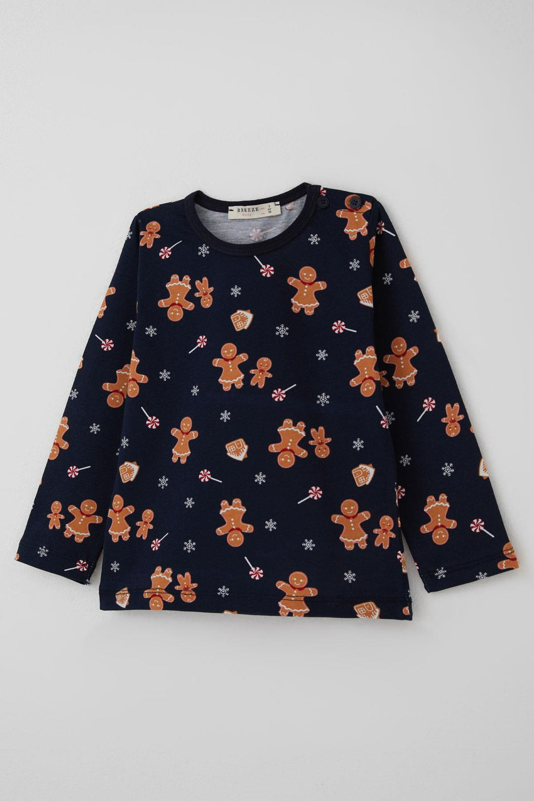 BRE Breeze Baby Boy Pajama Set New Year's Themed Gingerbread Man Patterned 9 Months-3 Years, Navy Blue - Bartlett