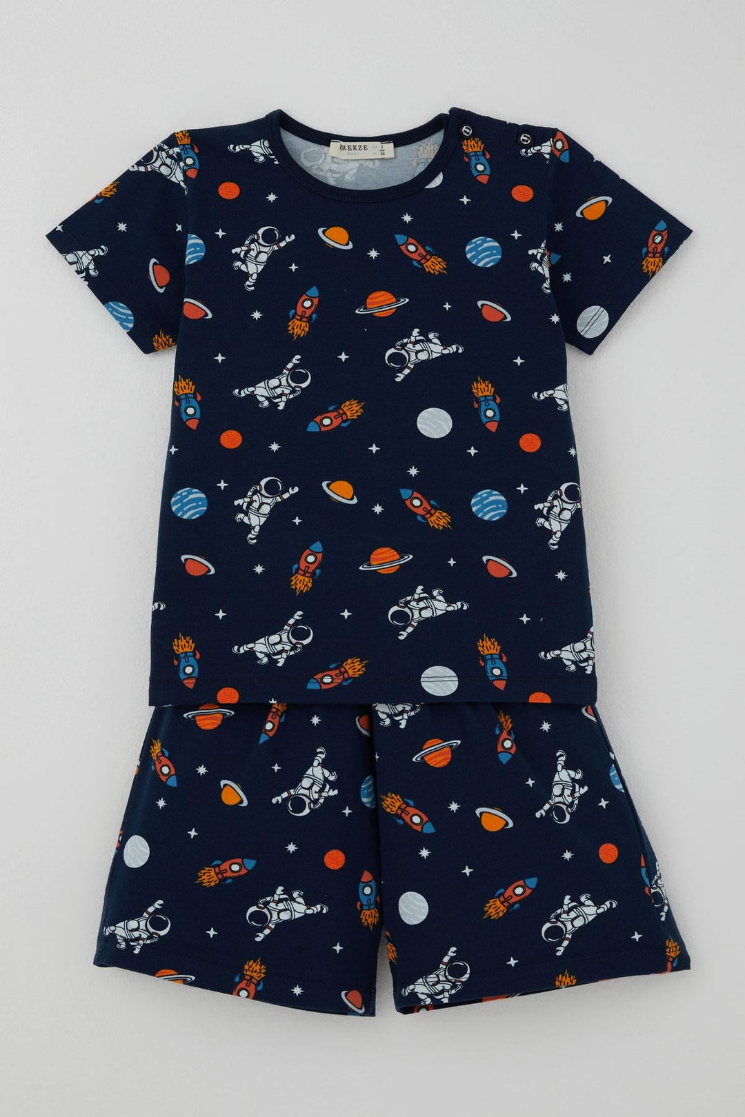 BRE Breeze Erkek Bebek Şortlu Pijama Takımı Galaksi Temalı Astronot Desenli 9 Ay-3 Yaş, Lacivert - Centreville
