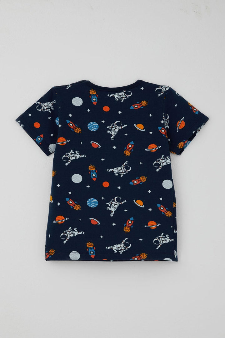 BRE Breeze Erkek Bebek Şortlu Pijama Takımı Galaksi Temalı Astronot Desenli 9 Ay-3 Yaş, Lacivert - Centreville