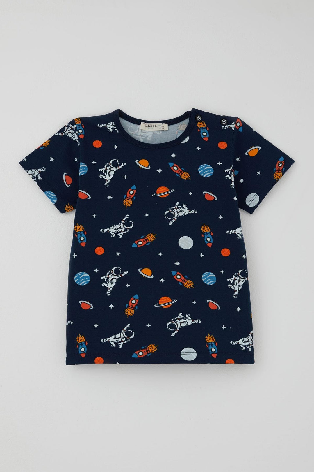 BRE Breeze Erkek Bebek Şortlu Pijama Takımı Galaksi Temalı Astronot Desenli 9 Ay-3 Yaş, Lacivert - Centreville