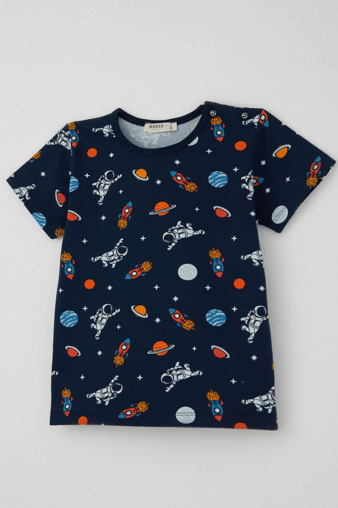 BRE Breeze Erkek Bebek Şortlu Pijama Takımı Galaksi Temalı Astronot Desenli 9 Ay-3 Yaş, Lacivert - Centreville