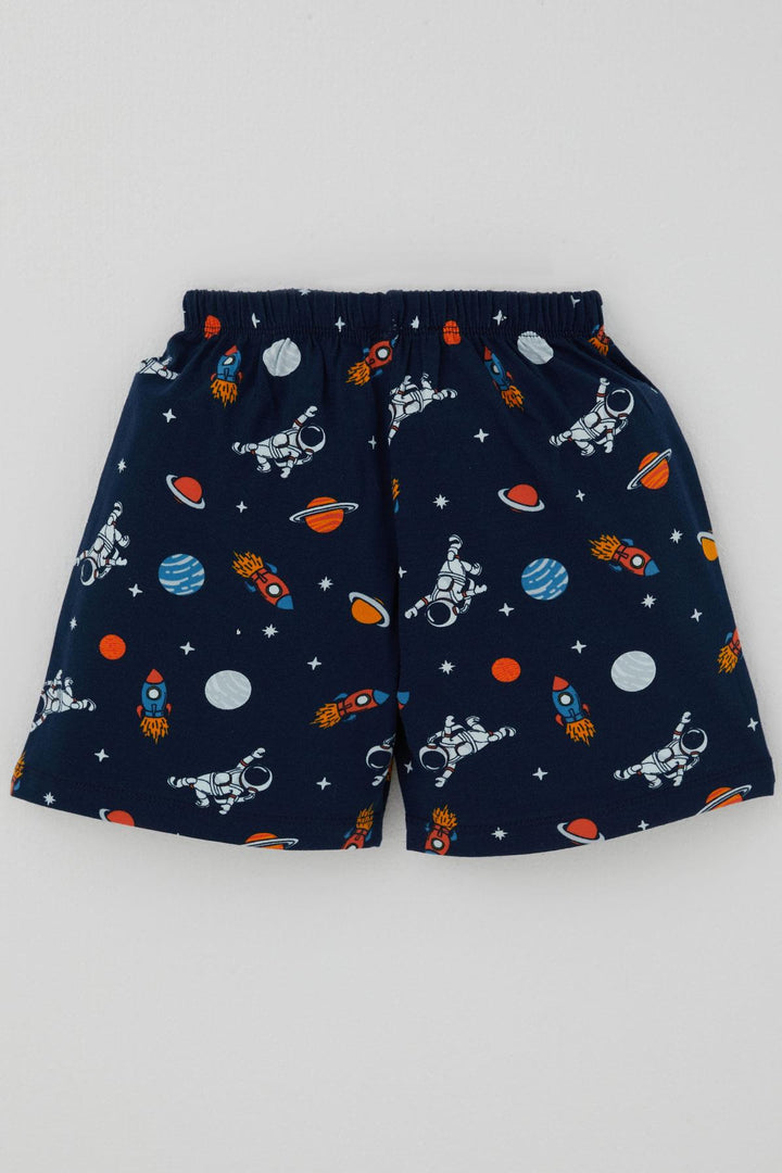 BRE Breeze Erkek Bebek Şortlu Pijama Takımı Galaksi Temalı Astronot Desenli 9 Ay-3 Yaş, Lacivert - Centreville