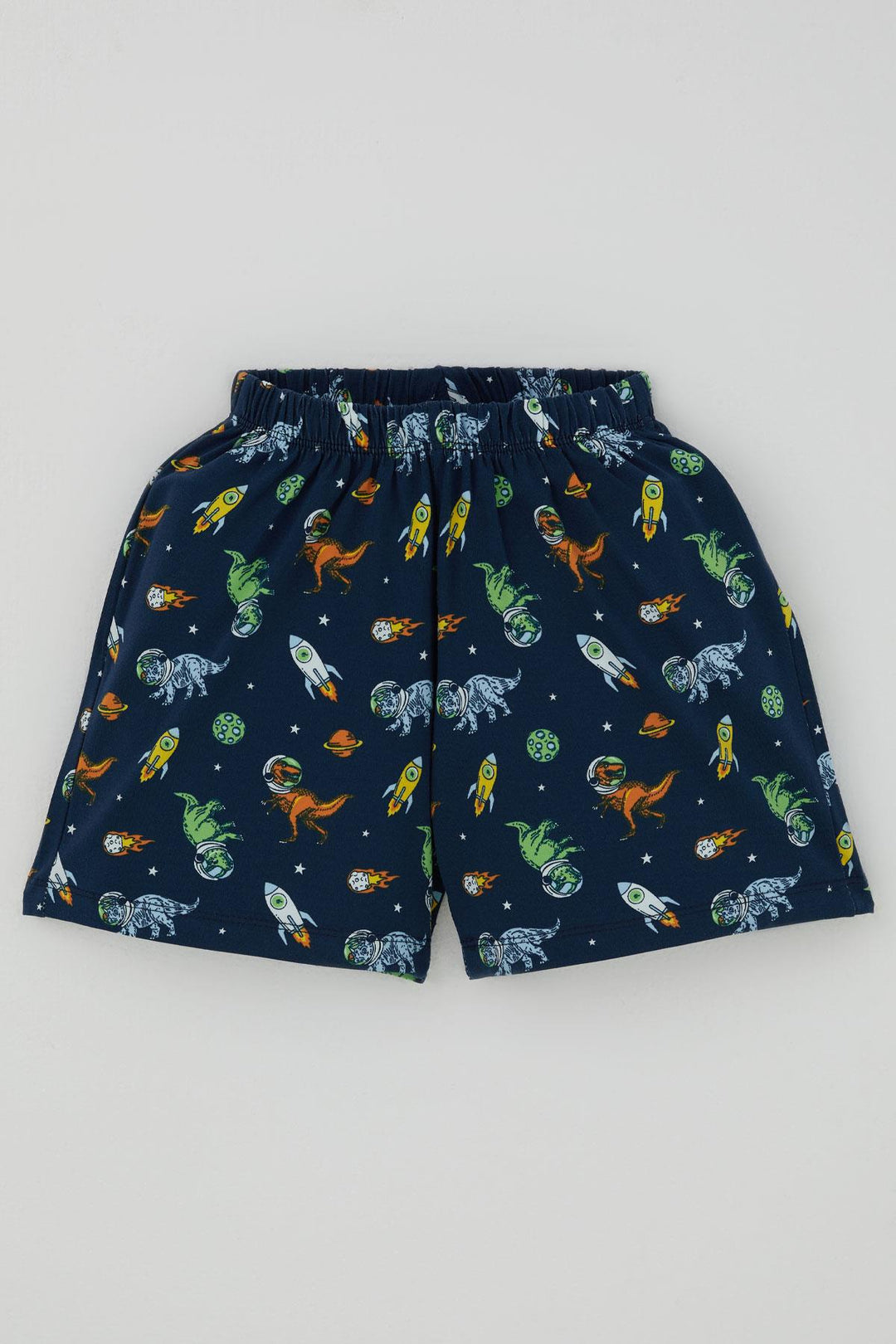 BRE Breeze Erkek Bebek Şortlu Pijama Takımı Uzay Temalı Astronot Dinozor Desenli 9 Ay-3 Yaş, Lacivert - Colonie