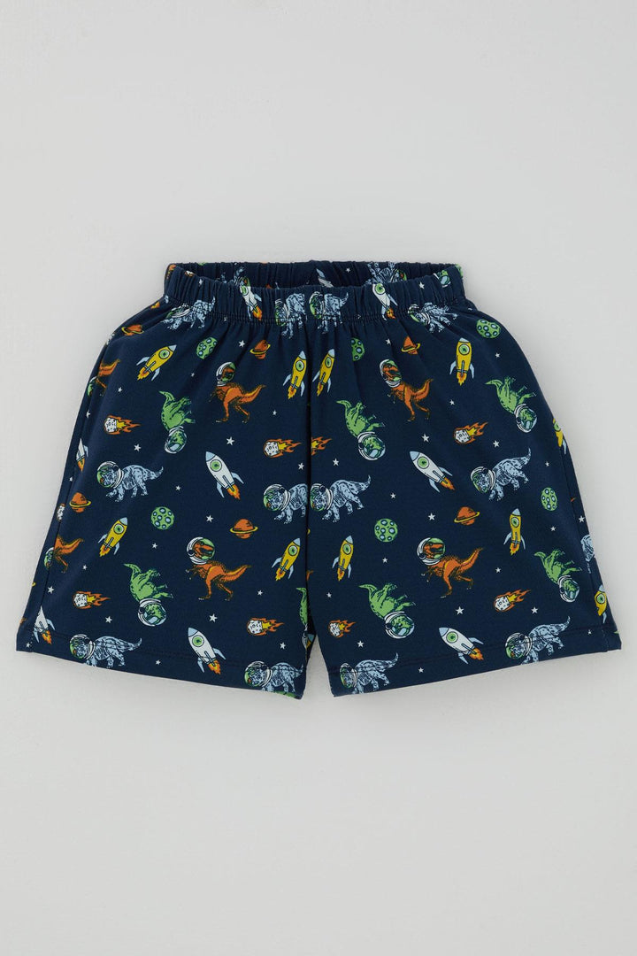 BRE Breeze Erkek Bebek Şortlu Pijama Takımı Uzay Temalı Astronot Dinozor Desenli 9 Ay-3 Yaş, Lacivert - Colonie