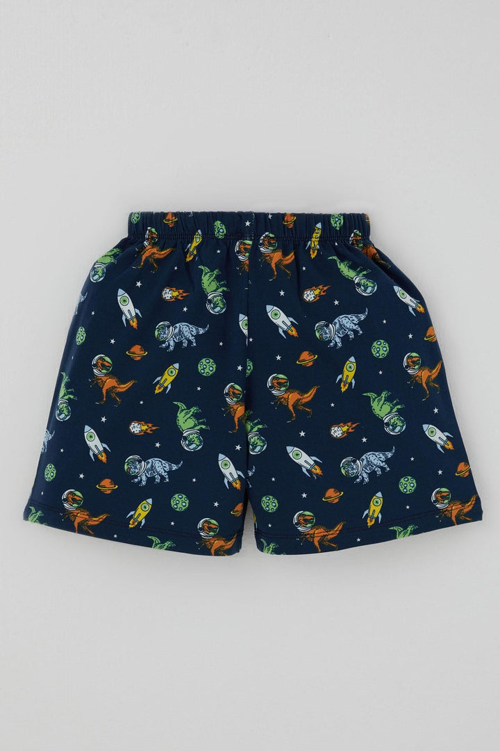 BRE Breeze Erkek Bebek Şortlu Pijama Takımı Uzay Temalı Astronot Dinozor Desenli 9 Ay-3 Yaş, Lacivert - Colonie
