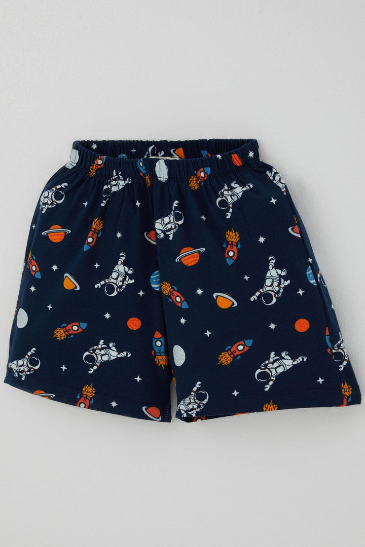 BRE Breeze Erkek Bebek Şortlu Pijama Takımı Galaksi Temalı Astronot Desenli 9 Ay-3 Yaş, Lacivert - Centreville