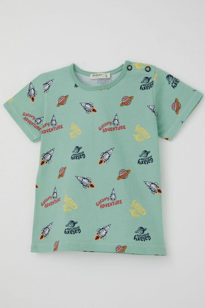 BRE Breeze Erkek Bebek Şortlu Pijama Takımı Galaksi Macerası Temalı 9 Ay-3 Yaş, Su Yeşili - Lüdenscheid