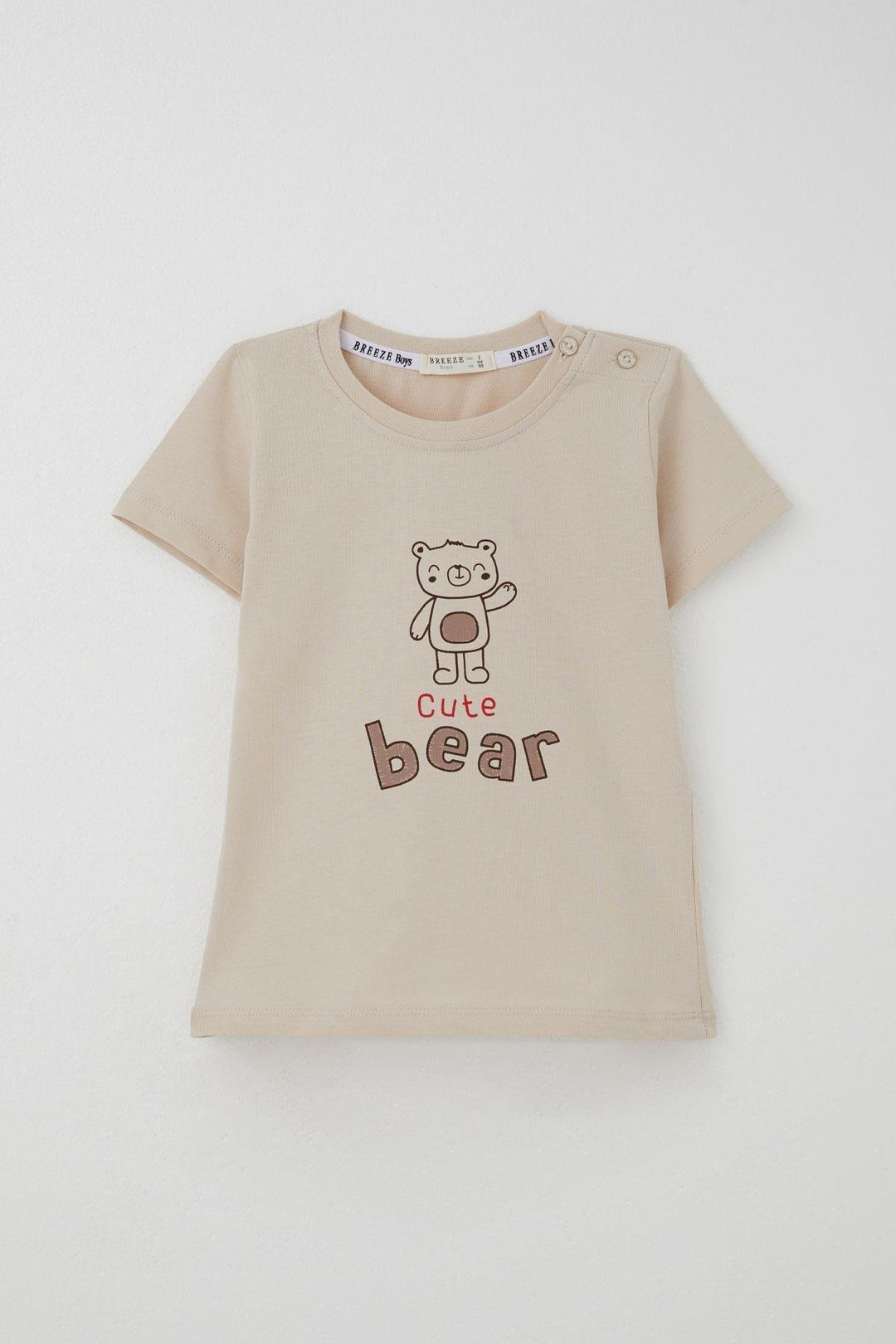 BRE Breeze Baby Boy Shorts Set with Cute Bear Print 9 Months-3 Years, Beige - West Jordan