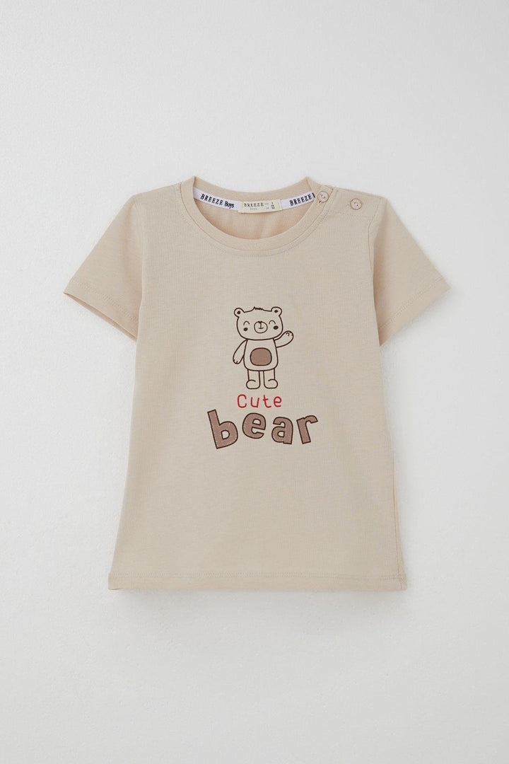 BRE Breeze Baby Boy Shorts Set with Cute Bear Print 9 Months-3 Years, Beige - West Jordan