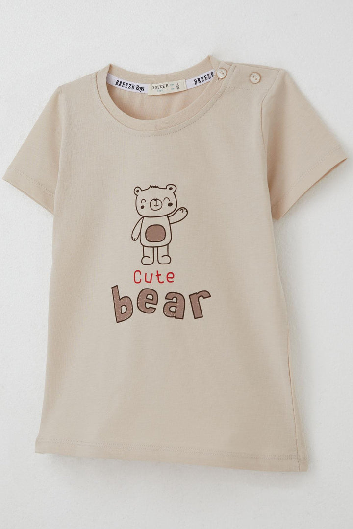 BRE Breeze Baby Boy Shorts Set with Cute Bear Print 9 Months-3 Years, Beige - West Jordan