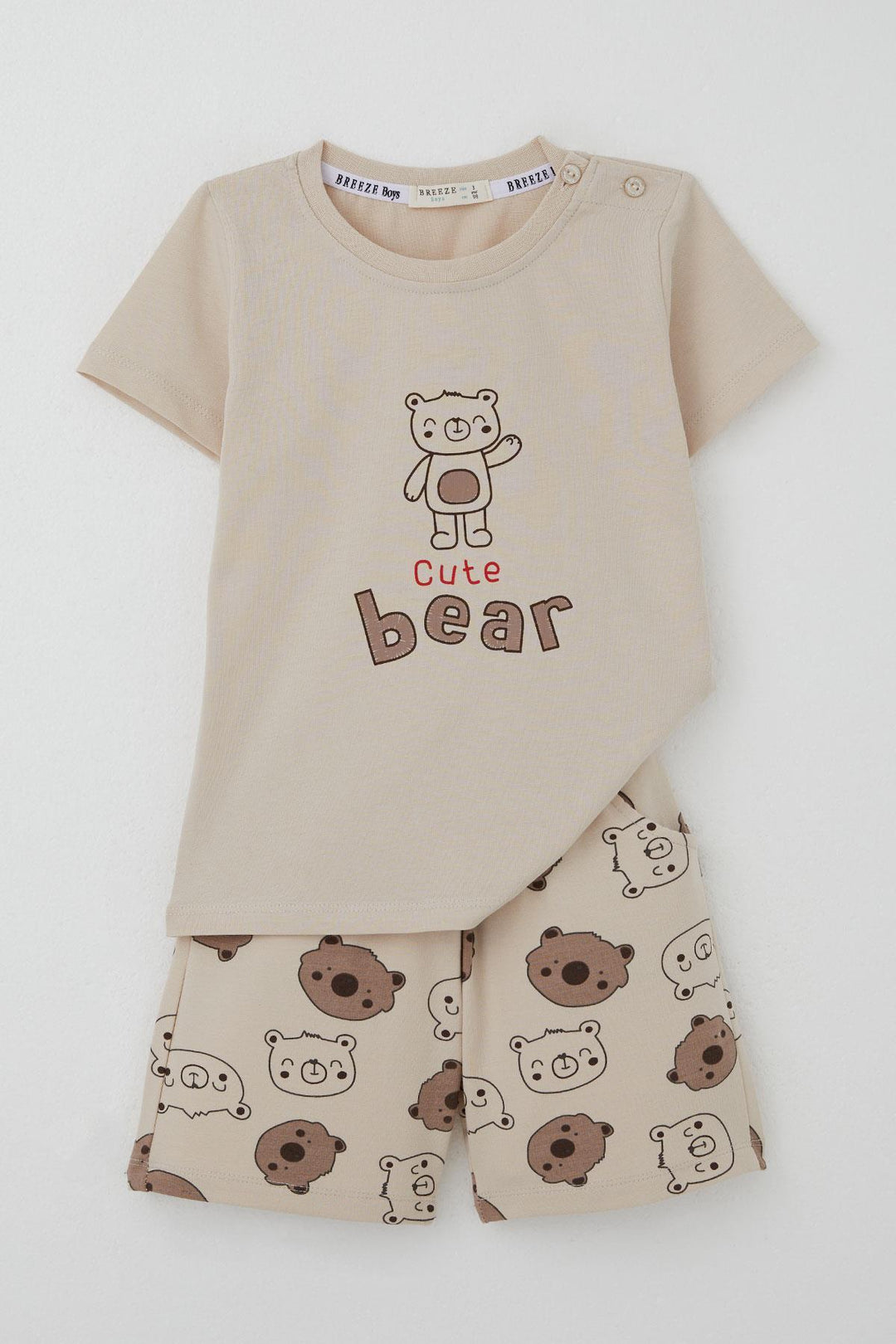 BRE Breeze Baby Boy Shorts Set with Cute Bear Print 9 Months-3 Years, Beige - West Jordan