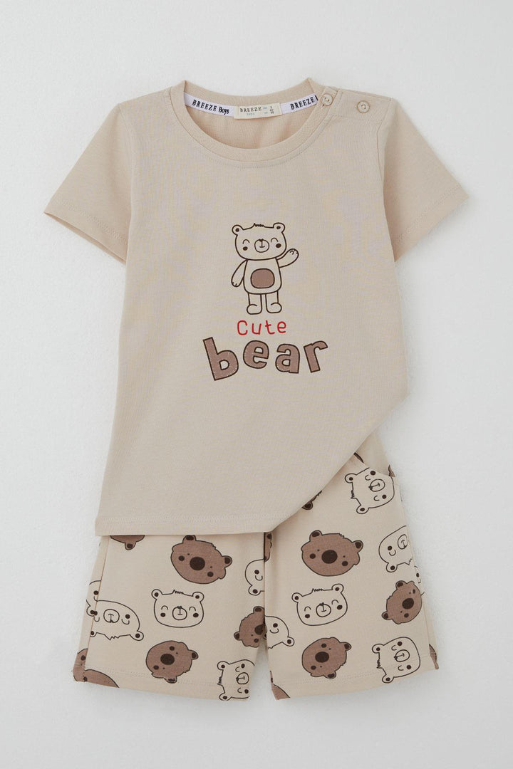 BRE Breeze Baby Boy Shorts Set with Cute Bear Print 9 Months-3 Years, Beige - West Jordan