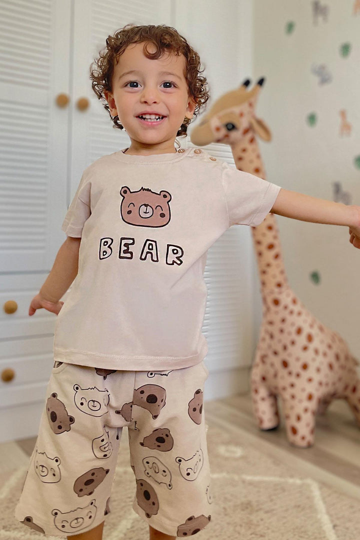 BRE Breeze Baby Boy Shorts Set with Cute Bear Print 9 Months-3 Years, Beige - West Jordan