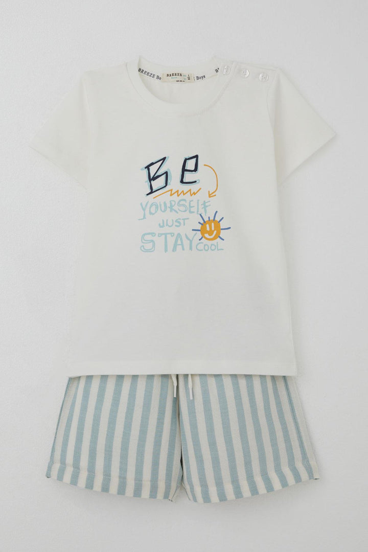 BRE Breeze Baby Boy Shorts Set with Motivation Theme Lace-up Accessory 9 Months-3 Years, Ecru - Auxerre