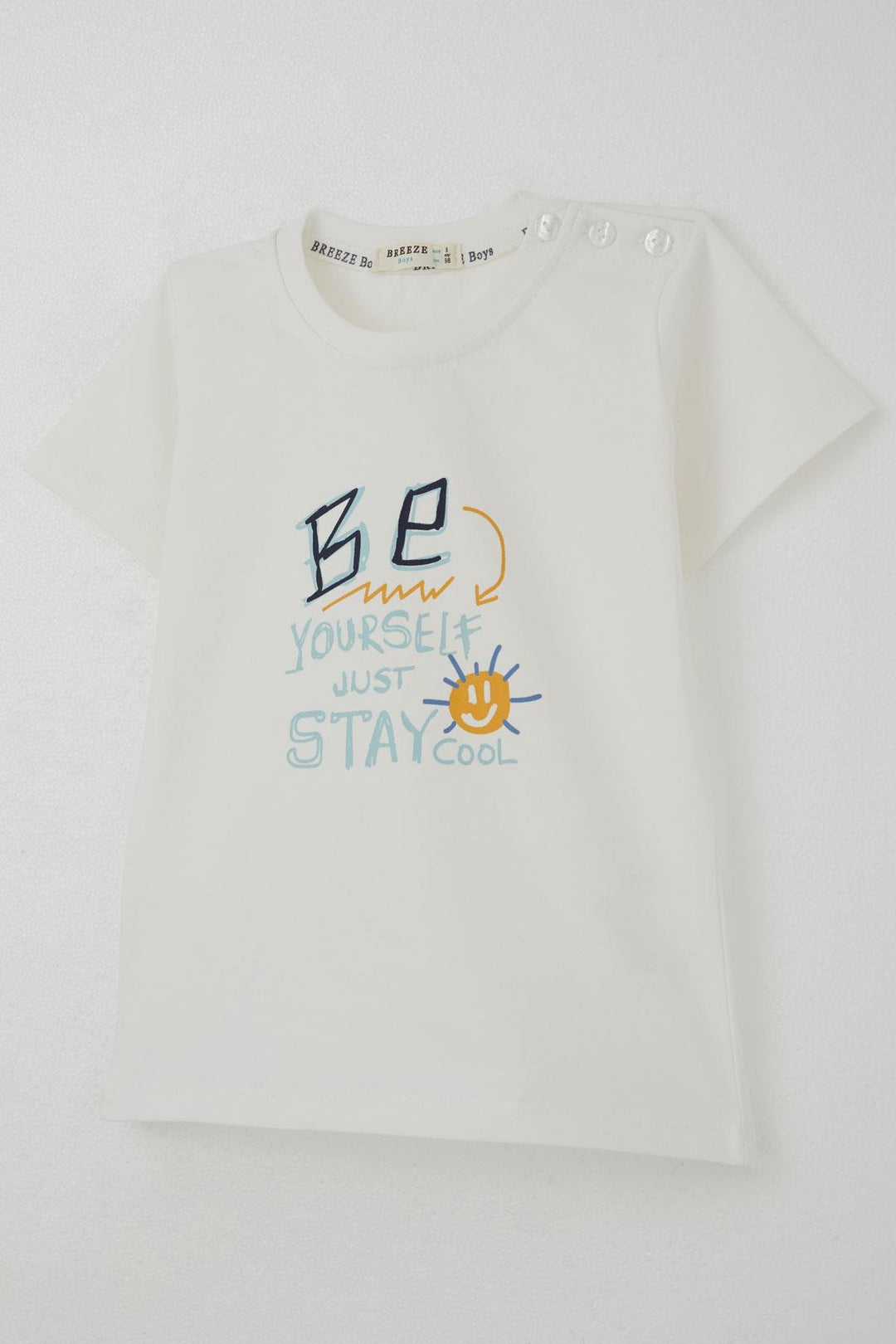 BRE Breeze Baby Boy Shorts Set with Motivation Theme Lace-up Accessory 9 Months-3 Years, Ecru - Auxerre