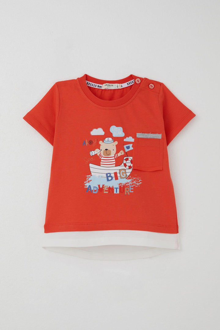 BRE Breeze Erkek Bebek Şortlu Takım Sevimli Kaptan Ayıcık Baskılı Cep Detaylı 9 Ay-3 Yaş, Narçiçeği - Media