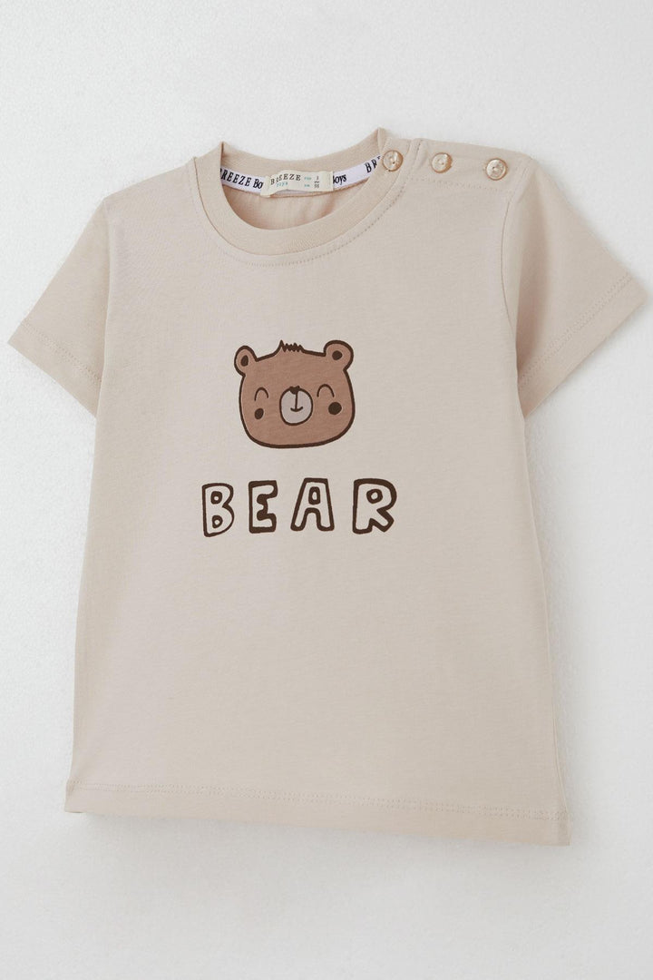 BRE Breeze Baby Boy Shorts Set Cute Bear Printed 9 Months-3 Years, Beige - Carolina