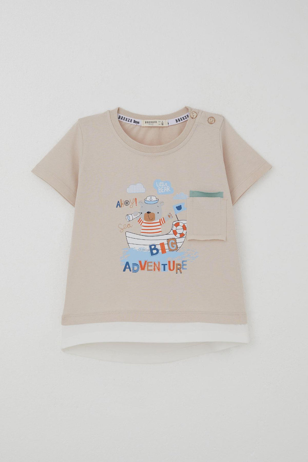 BRE Breeze Baby Boy Shorts Set Cute Captain Bear Printed Pocket Detailed 9 Months-3 Years, Beige - Greven