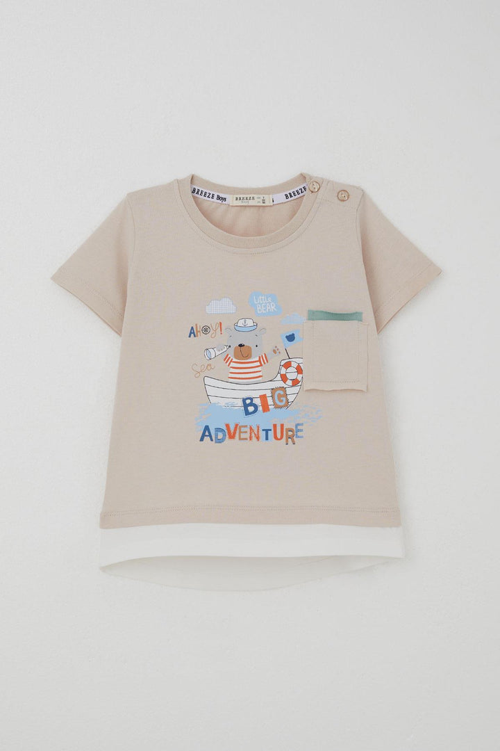BRE Breeze Baby Boy Shorts Set Cute Captain Bear Printed Pocket Detailed 9 Months-3 Years, Beige - Greven