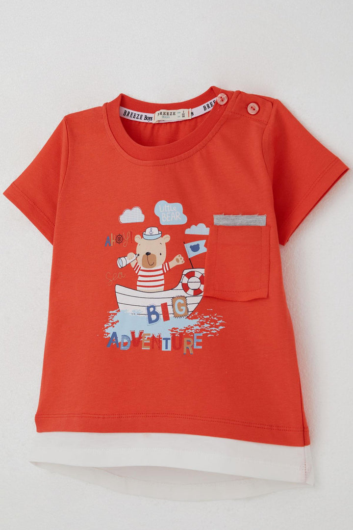 BRE Breeze Erkek Bebek Şortlu Takım Sevimli Kaptan Ayıcık Baskılı Cep Detaylı 9 Ay-3 Yaş, Narçiçeği - Media