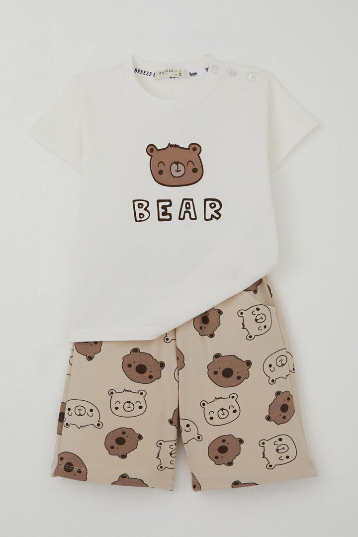BRE Breeze Baby Boy Shorts Set Cute Bear Printed 9 Months-3 Years, Ecru - Marcianise