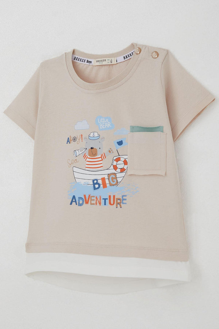 BRE Breeze Baby Boy Shorts Set Cute Captain Bear Printed Pocket Detailed 9 Months-3 Years, Beige - Greven