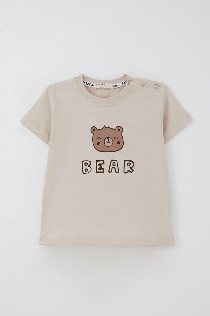 BRE Breeze Baby Boy Shorts Set Cute Bear Printed 9 Months-3 Years, Beige - Carolina