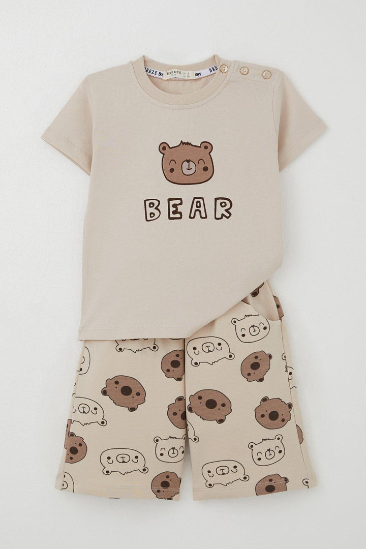 BRE Breeze Baby Boy Shorts Set Cute Bear Printed 9 Months-3 Years, Beige - Carolina