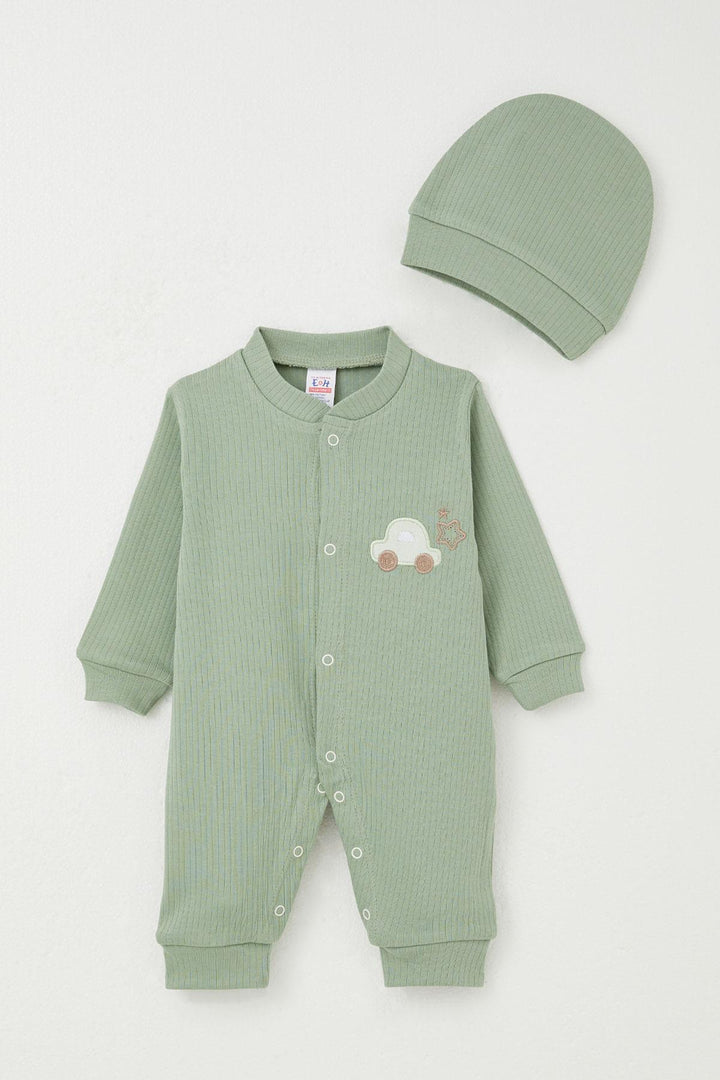 BRE Breeze Baby Boy Romper with Car Embroidery 0-6 Months, Mint Green - Beavercreek