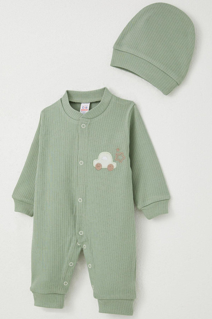 BRE Breeze Baby Boy Romper with Car Embroidery 0-6 Months, Mint Green - Beavercreek
