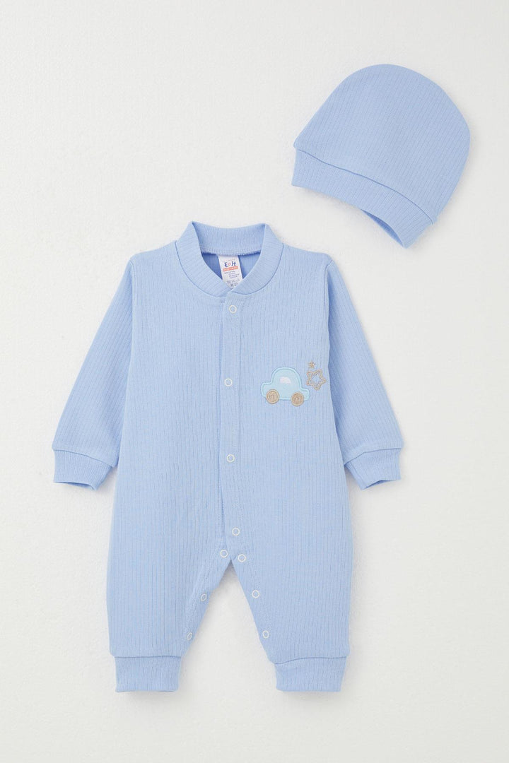 BRE Breeze Baby Boy Romper with Car Embroidery 0-6 Months, Light Blue - Perris
