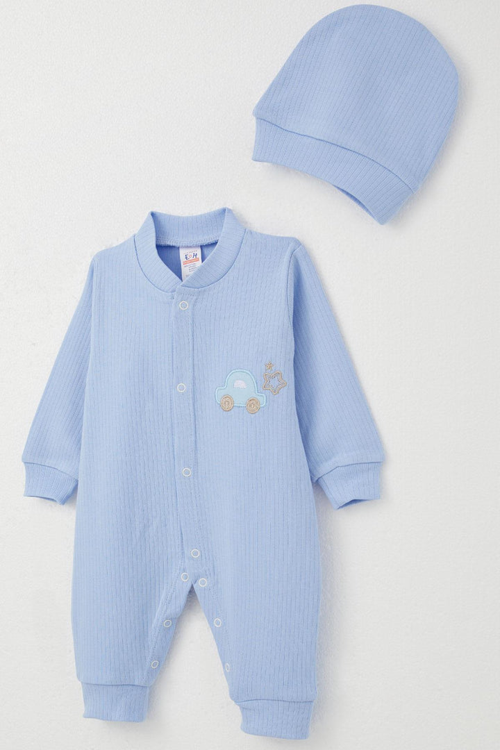 BRE Breeze Baby Boy Romper with Car Embroidery 0-6 Months, Light Blue - Perris