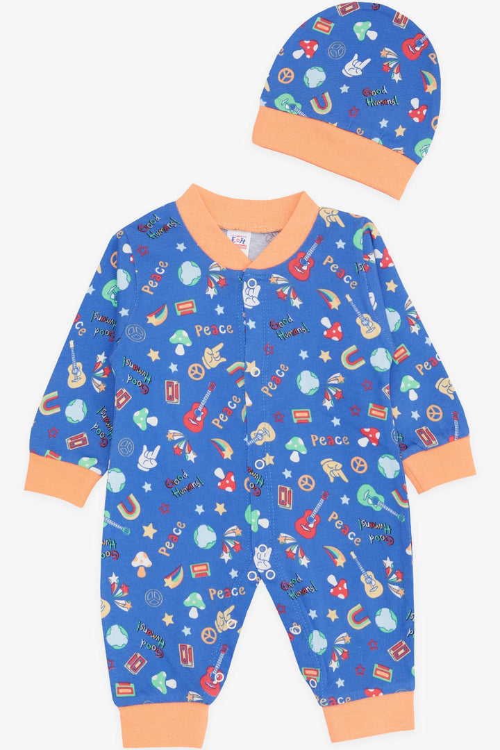 BRE Breeze Baby Boy Romper Peace Theme 0-3 أشهر-6 أشهر، أزرق سماوي - بلفيو