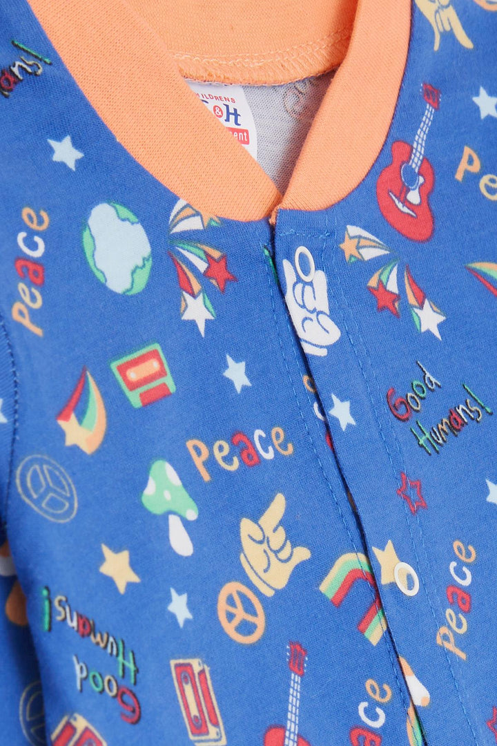 BRE Breeze Baby Boy Romper Peace Theme 0-3 أشهر-6 أشهر، أزرق سماوي - بلفيو